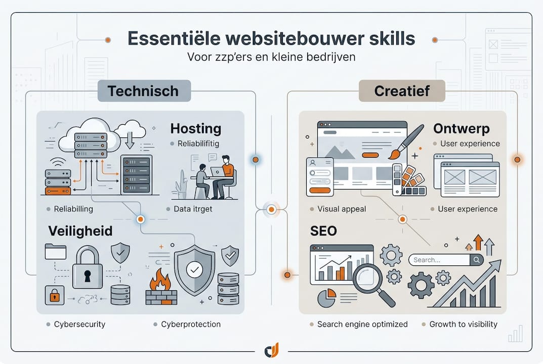Infographic: onmisbare skills en technieken voor een succesvolle websitebouwer