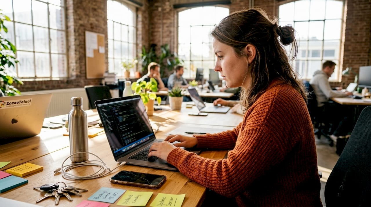 Een vrouw is op kantoor bezig met het optimaliseren van een website.