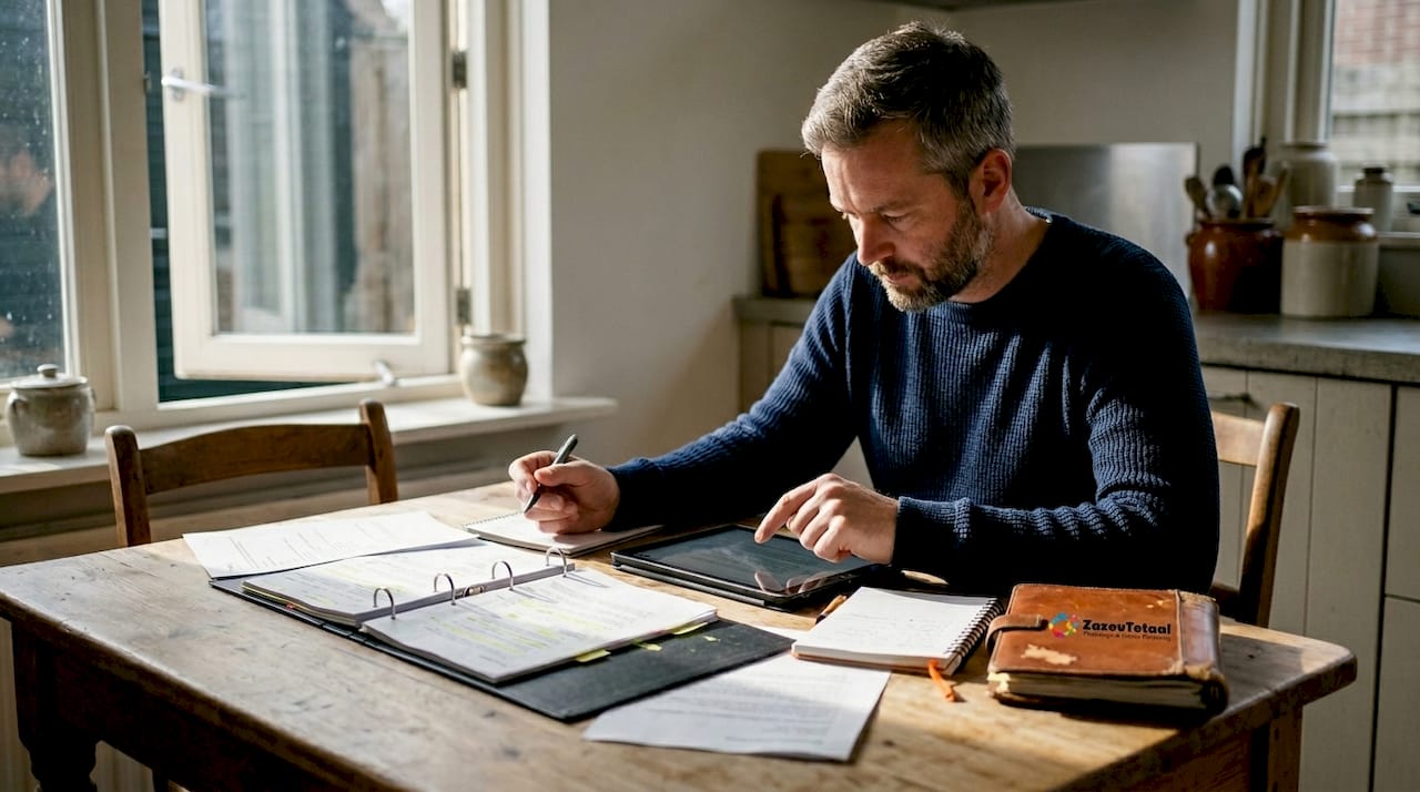 Man werkt aan contentplanning aan de keukentafel