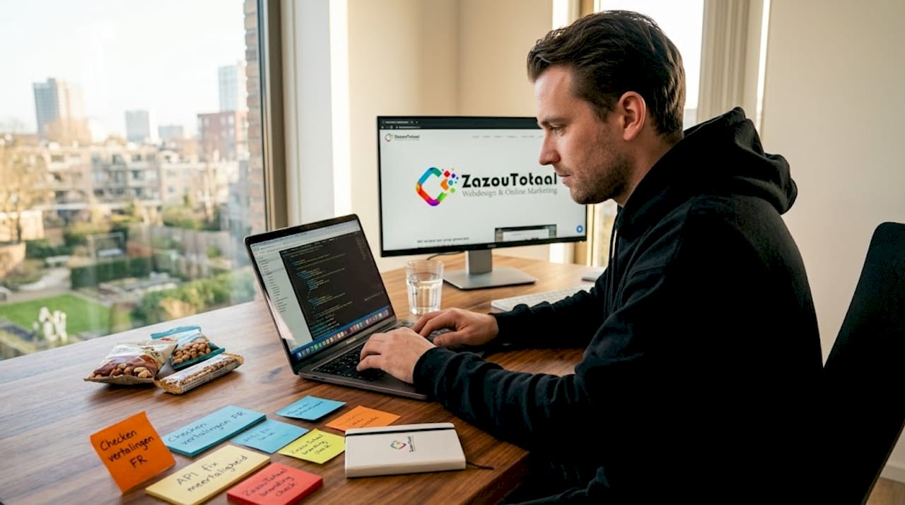 Een developer beheert een meertalige website binnen een gedeelde werkomgeving.