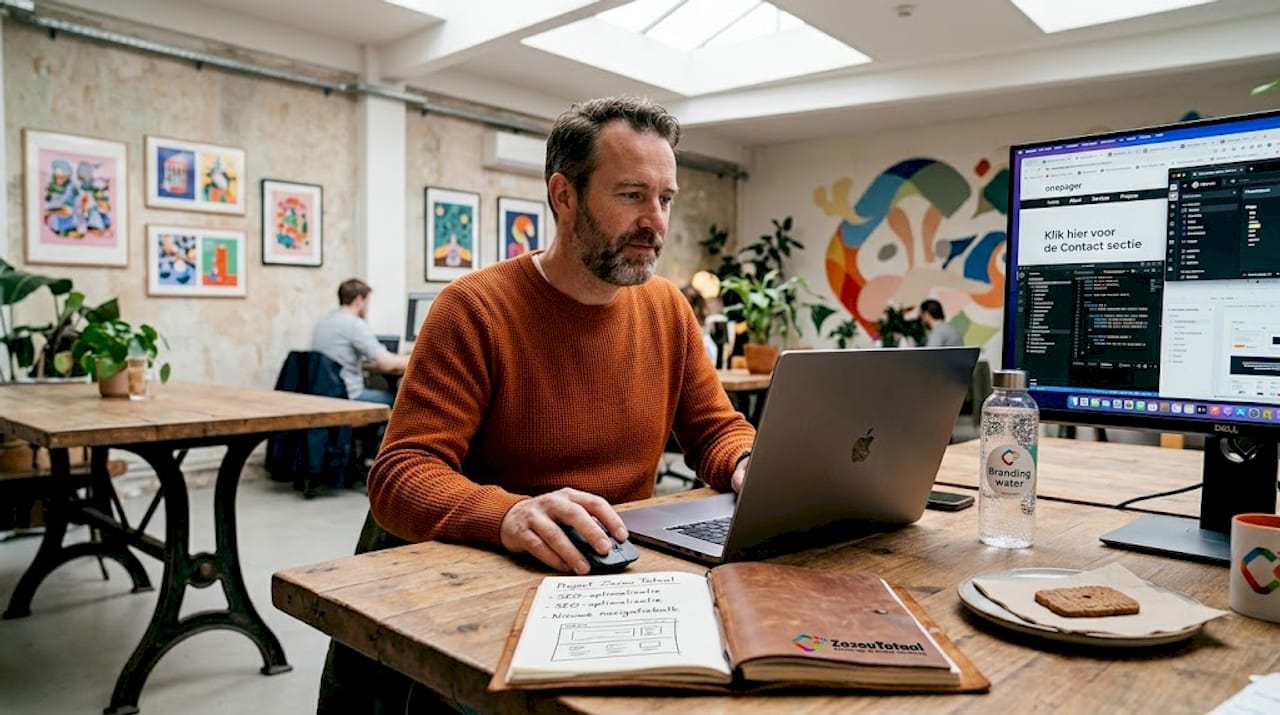 Gebruiker navigeert via ankerlinks in de menubalk