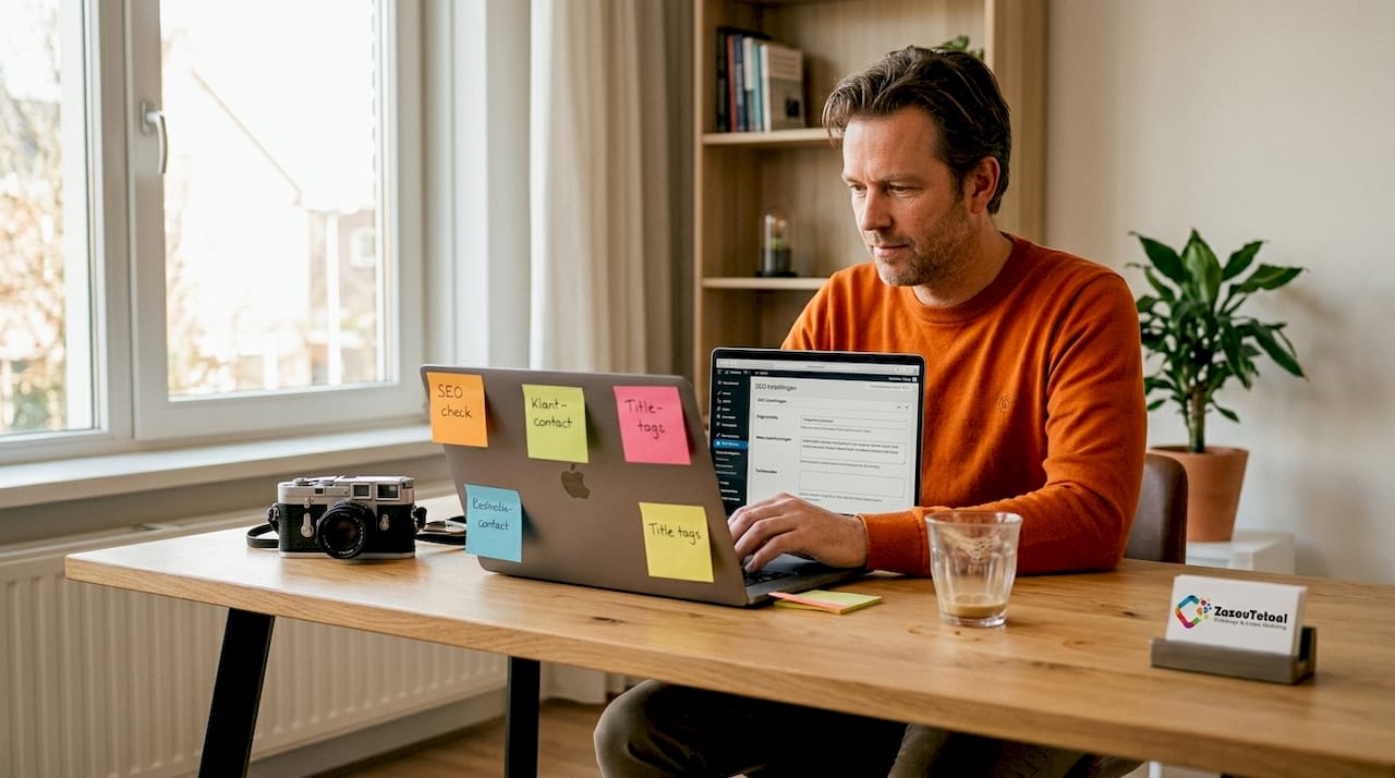 Webdeveloper die thuis bezig is met het optimaliseren van SEO-instellingen
