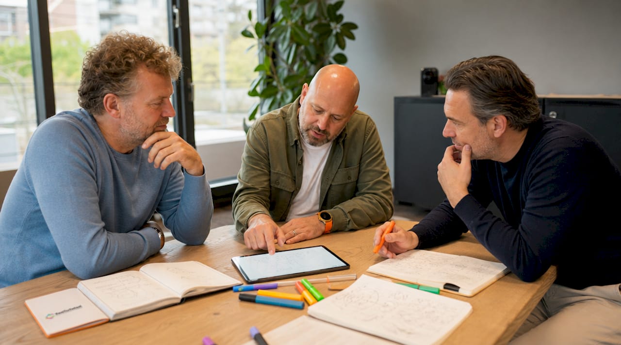 Een ontwikkelaar is aan het werk met een tablet en een digitale pen.
