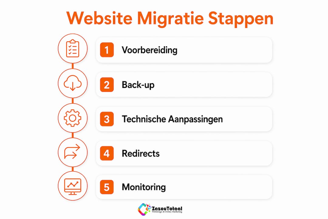 Visuele weergave van het stappenplan voor een succesvolle website migratie