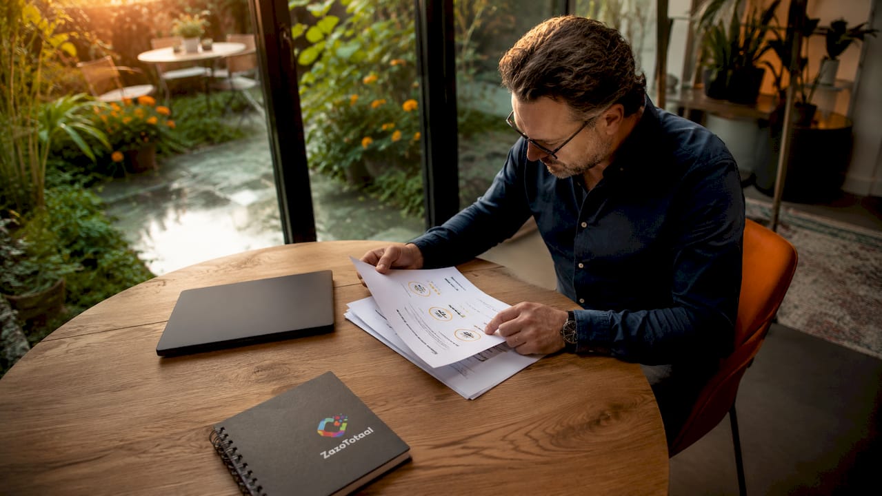 De ondernemer neemt de klantvertrouwenrapporten zorgvuldig door.