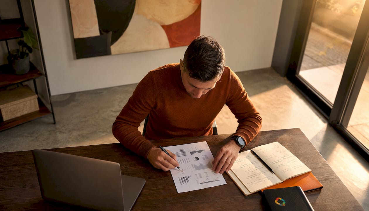Iemand typt een technische SEO-checklist uit op zijn laptop.