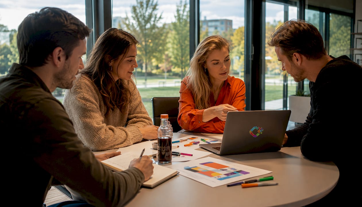 Het marketingteam zit samen om creatieve ideeën te brainstormen.