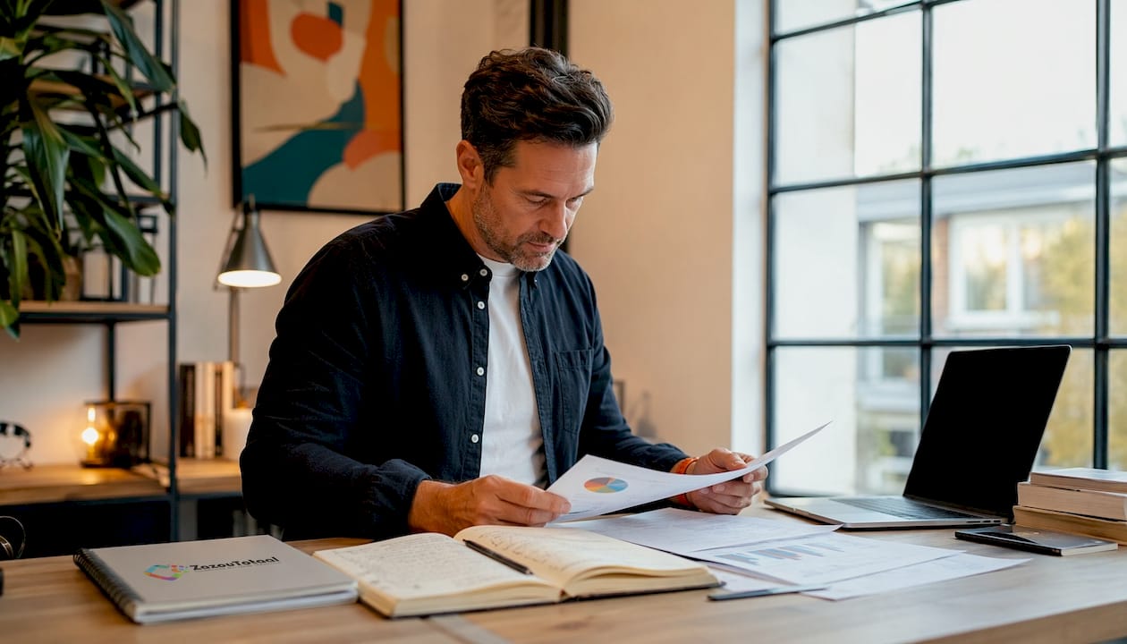 Ondernemer bekijkt rapportages over zoekwoordenanalyse