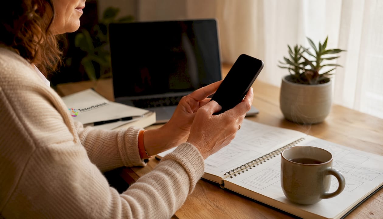 Iemand test een mobiele website op zijn smartphone