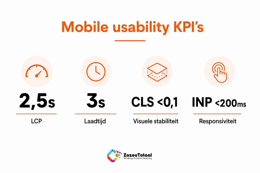 Infographic met de belangrijkste prestatie-indicatoren voor mobiel gebruiksgemak