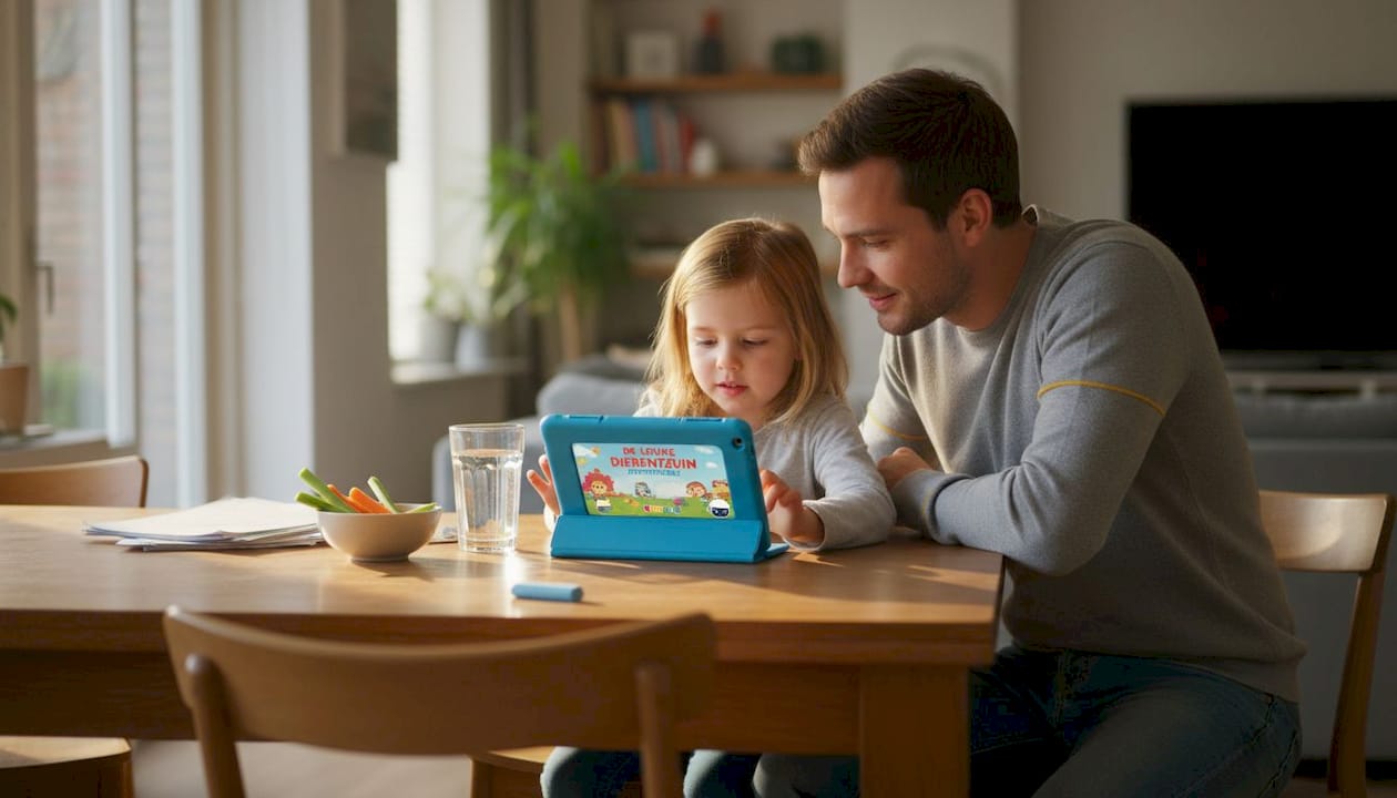 Vader en dochter op zoek naar de beste educatieve tablet