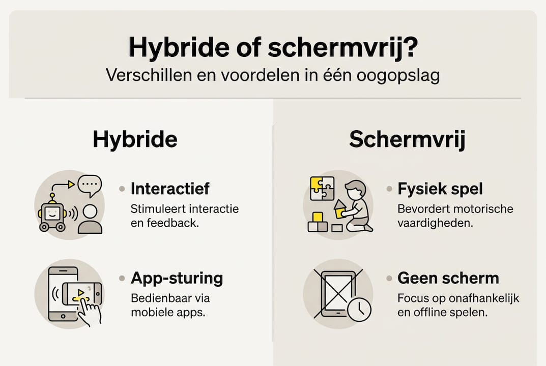 Infographic: vergelijking tussen hybride speelgoed en schermvrij spelen