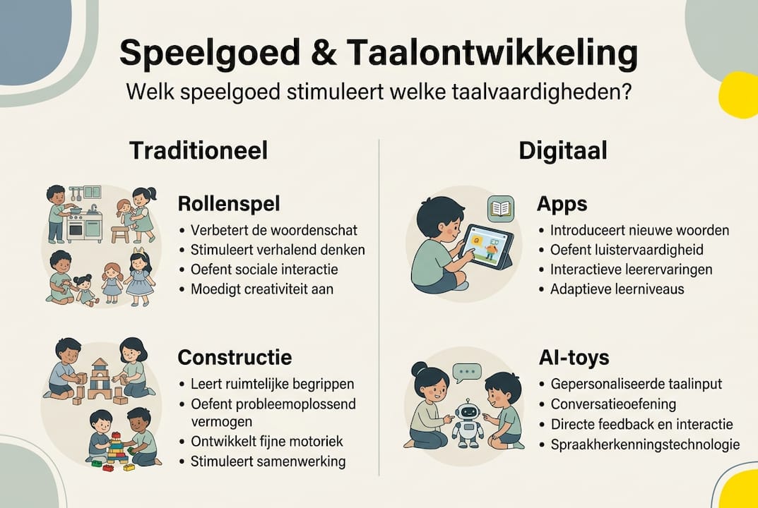 Infographic: een helder overzicht van verschillende soorten speelgoed en hun invloed op de taalontwikkeling van kinderen