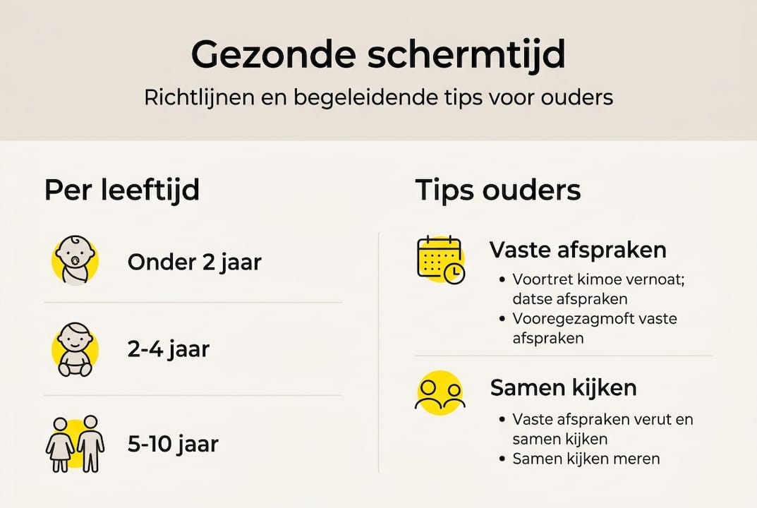 Overzichtelijke infographic: schermtijd en praktische tips voor ouders