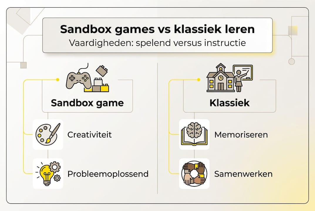 Infographic: Sandbox-games tegenover traditioneel onderwijs