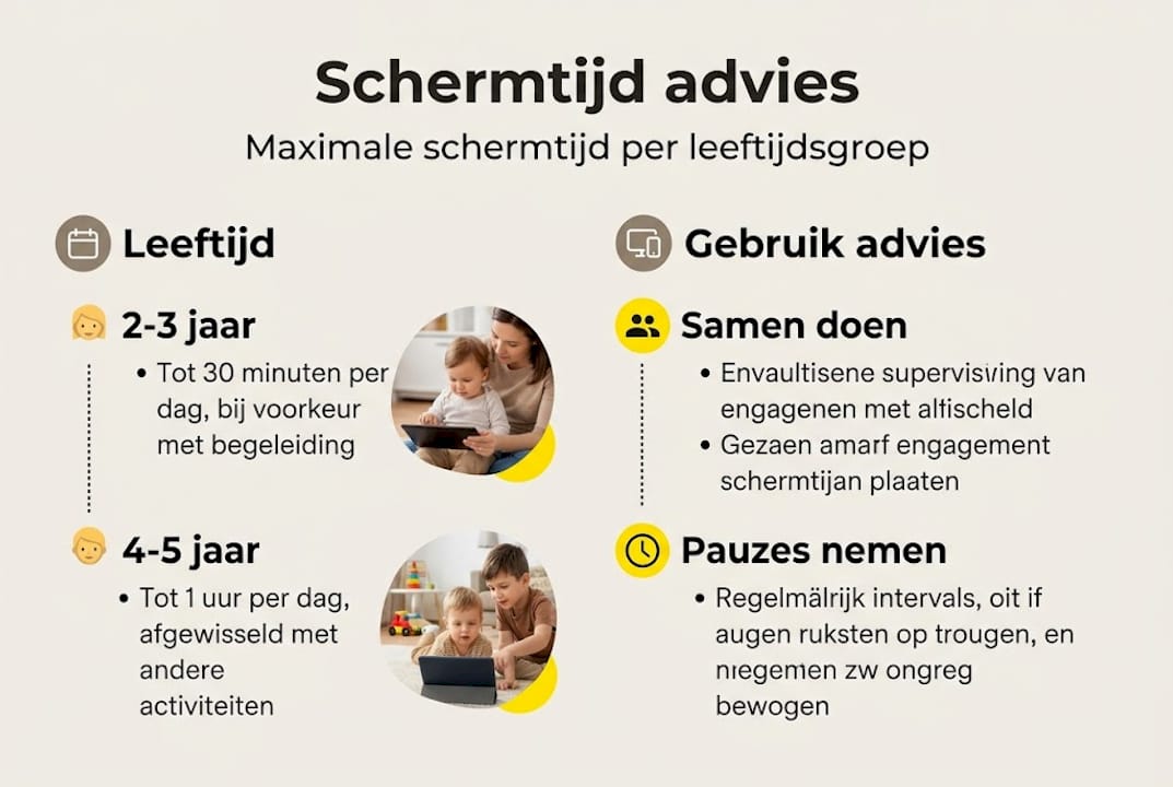 Overzicht: Aanbevolen schermtijd per leeftijd