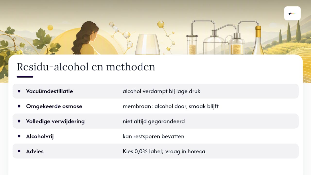 Is 0,0% echt alcoholvrij en hoe ontstaat residu-alcohol? — overview diagram