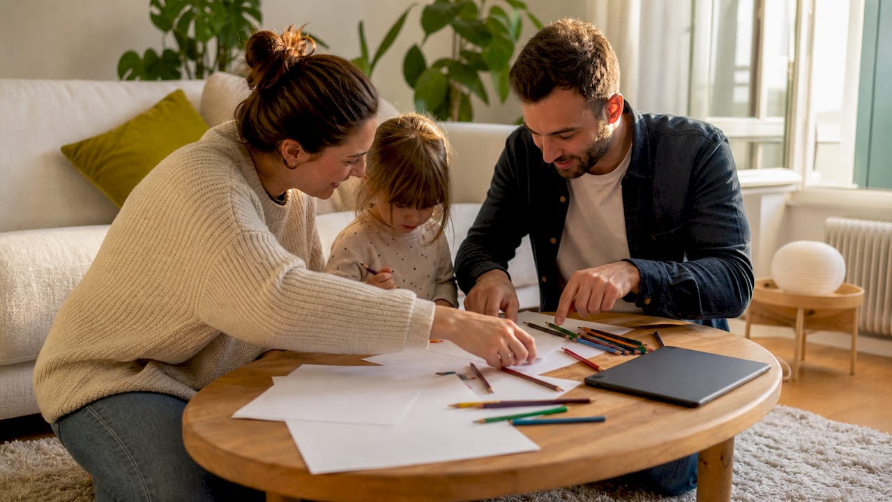 Ouders en hun kind gaan samen aan de slag met leuke leeractiviteiten.