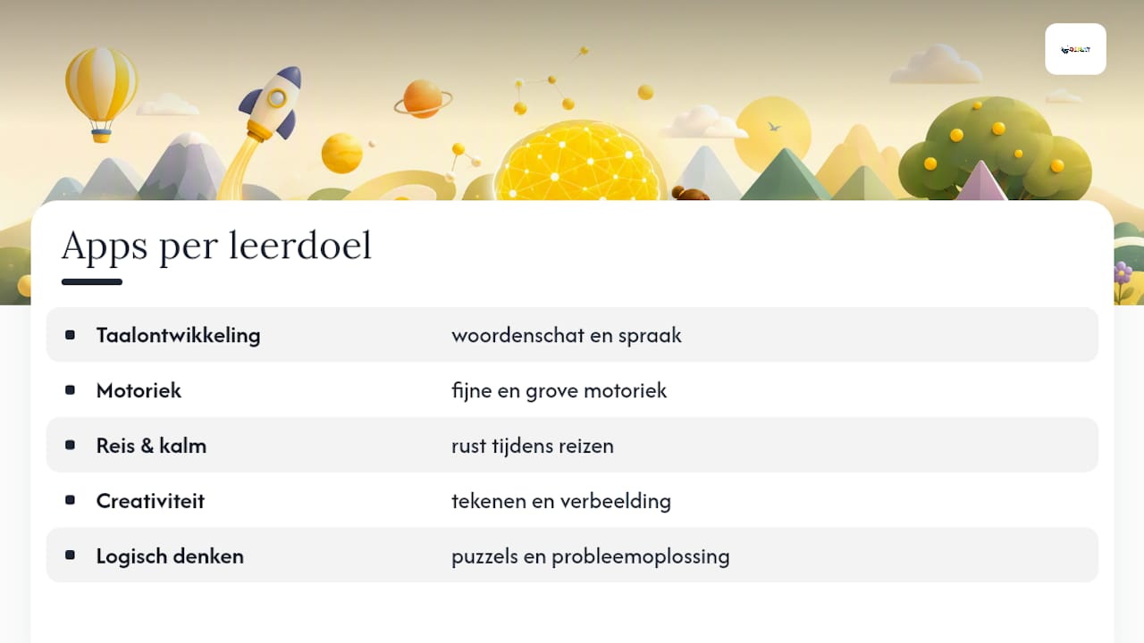 Diagram van peuter-appcategorieën op basis van leerdoel