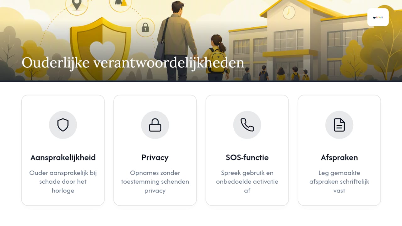 Schema van juridische verantwoordelijkheden van ouders bij GPS-horloge