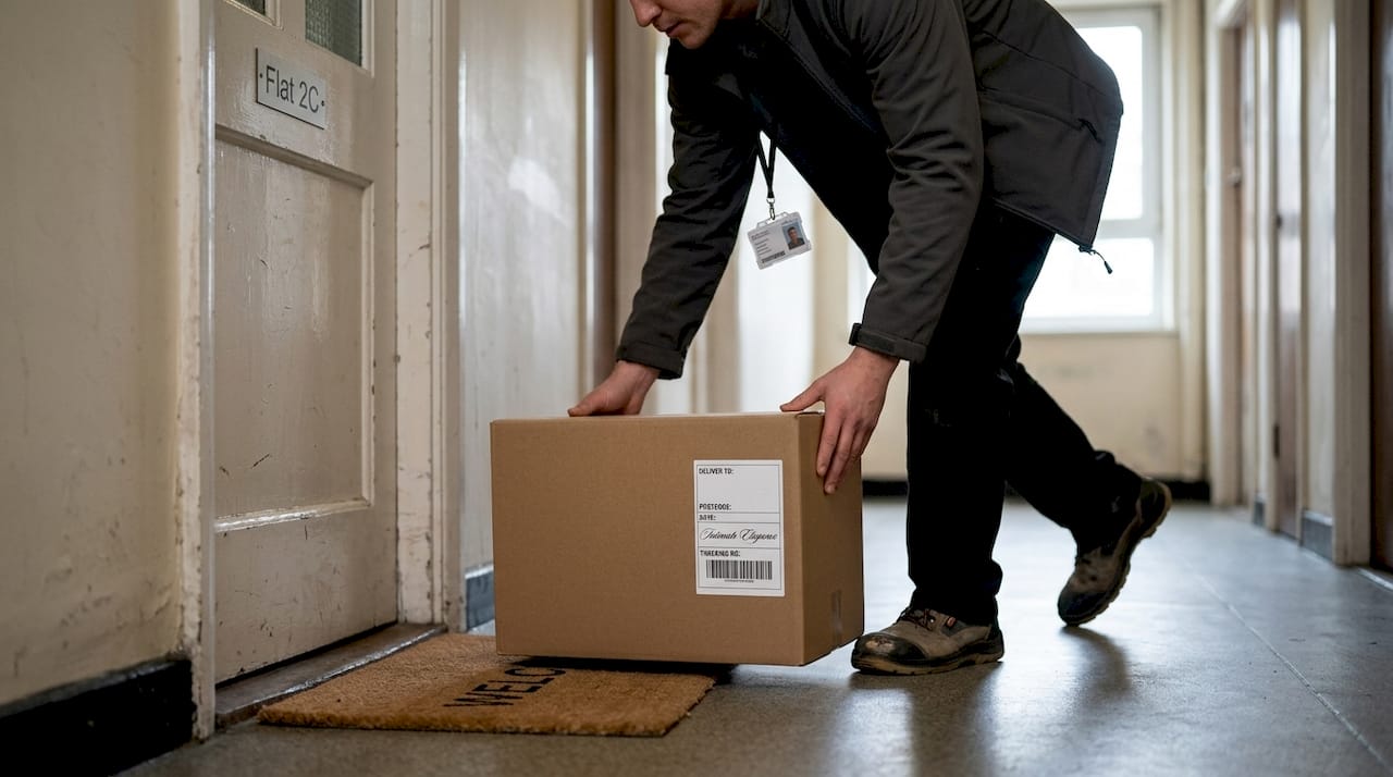 Plain box delivered to apartment for discretion