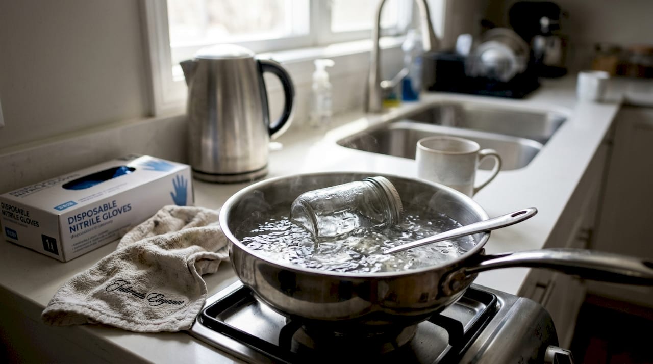 Boiling glass and steel objects for sterilization