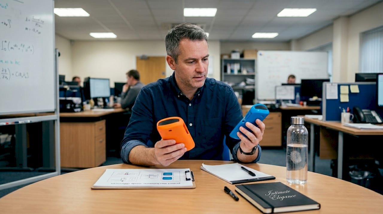 Engineer comparing two product models at table