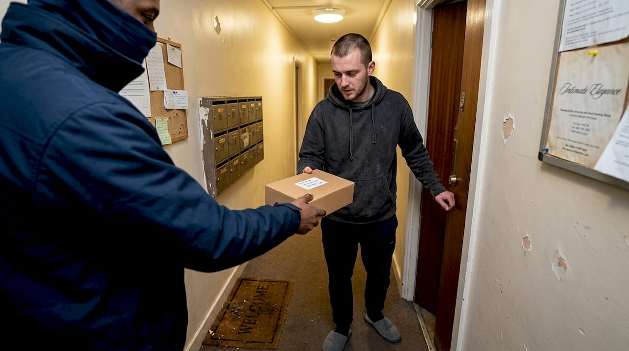 Plain box delivery in apartment hallway