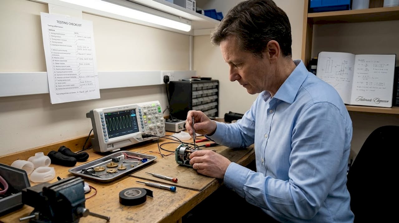Engineer assembles vibrator motor on workbench