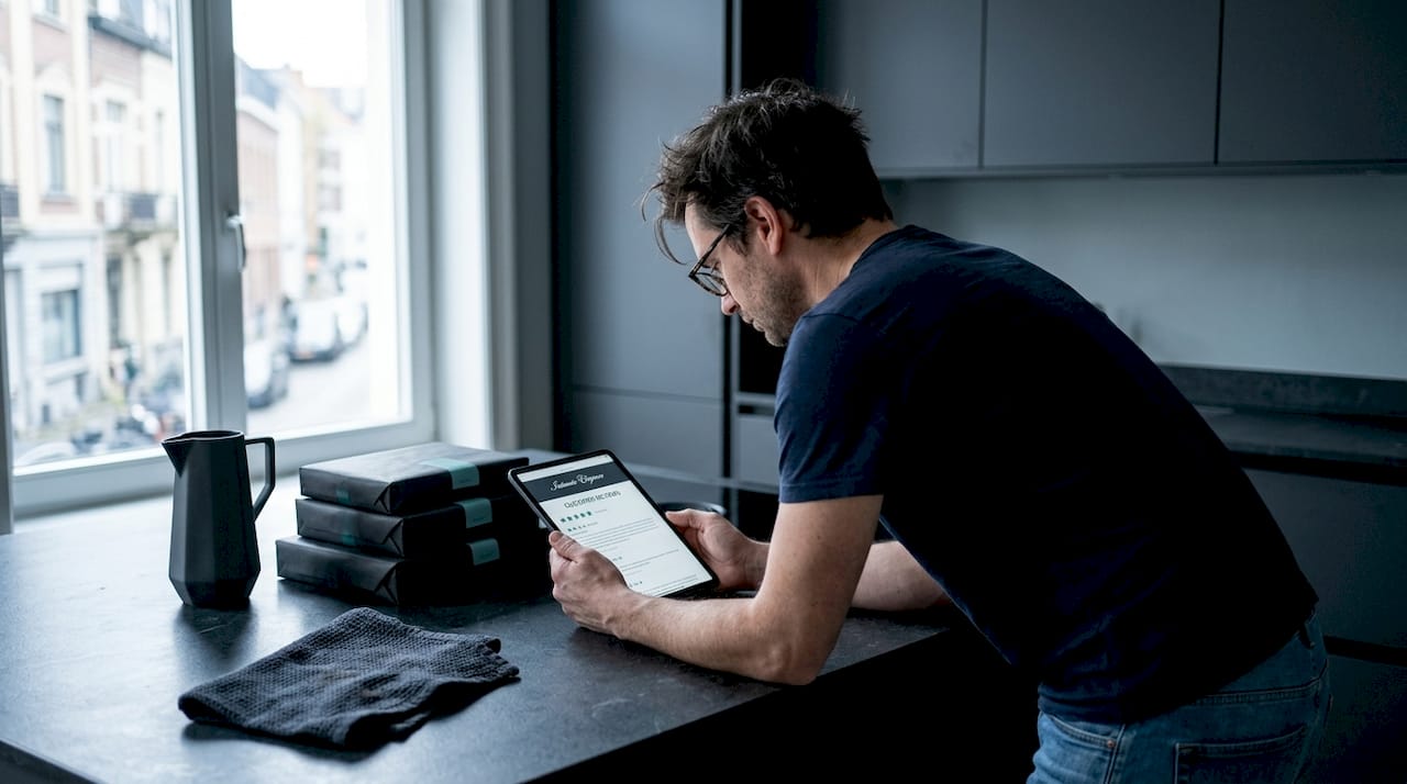 Man reviewing adult product details privately