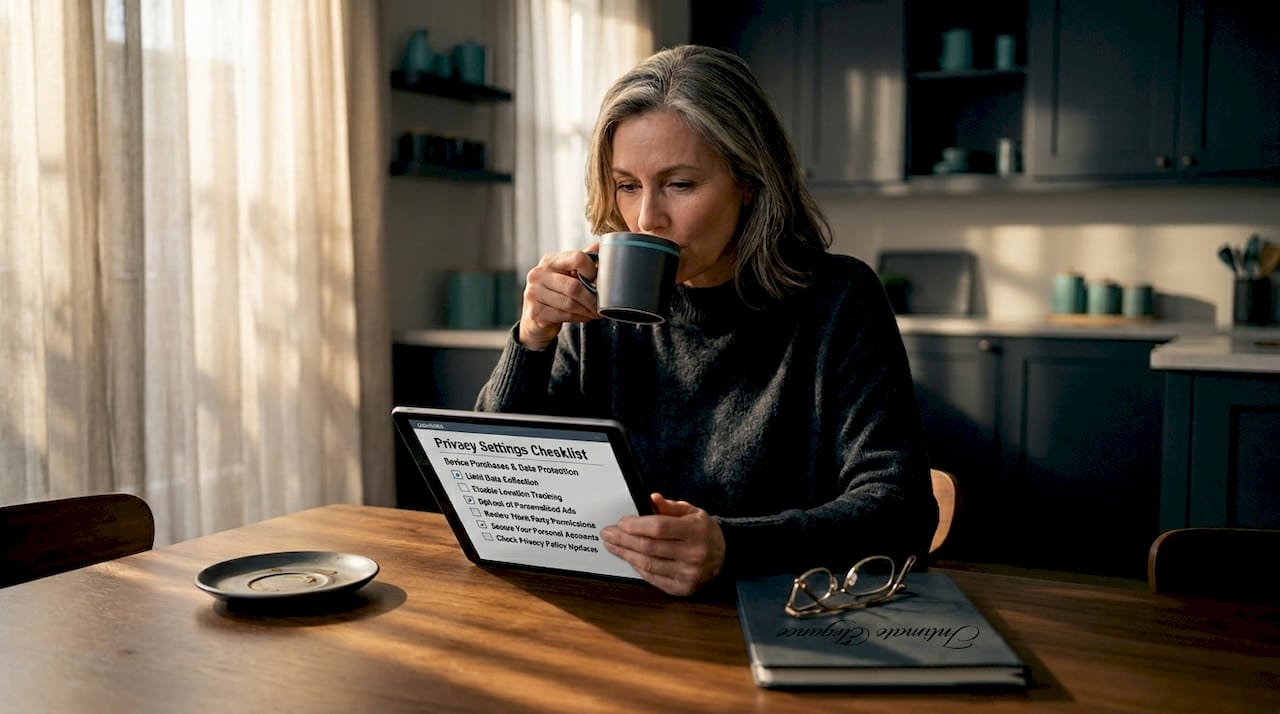 Woman checking privacy options while shopping