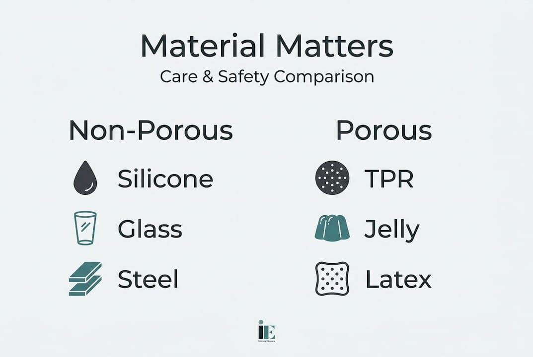 Infographic comparing sex toy materials for care
