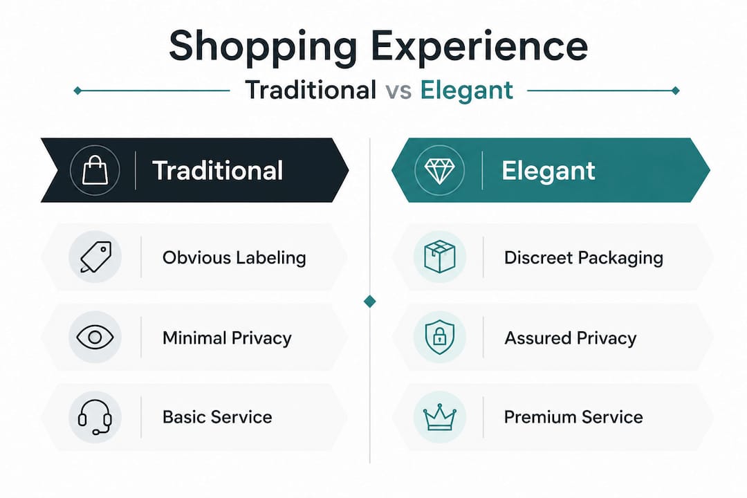 Infographic comparing traditional and elegant adult shopping features