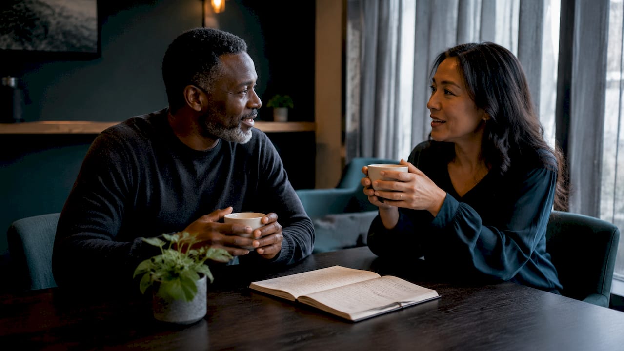Couple discussing intimate well-being together
