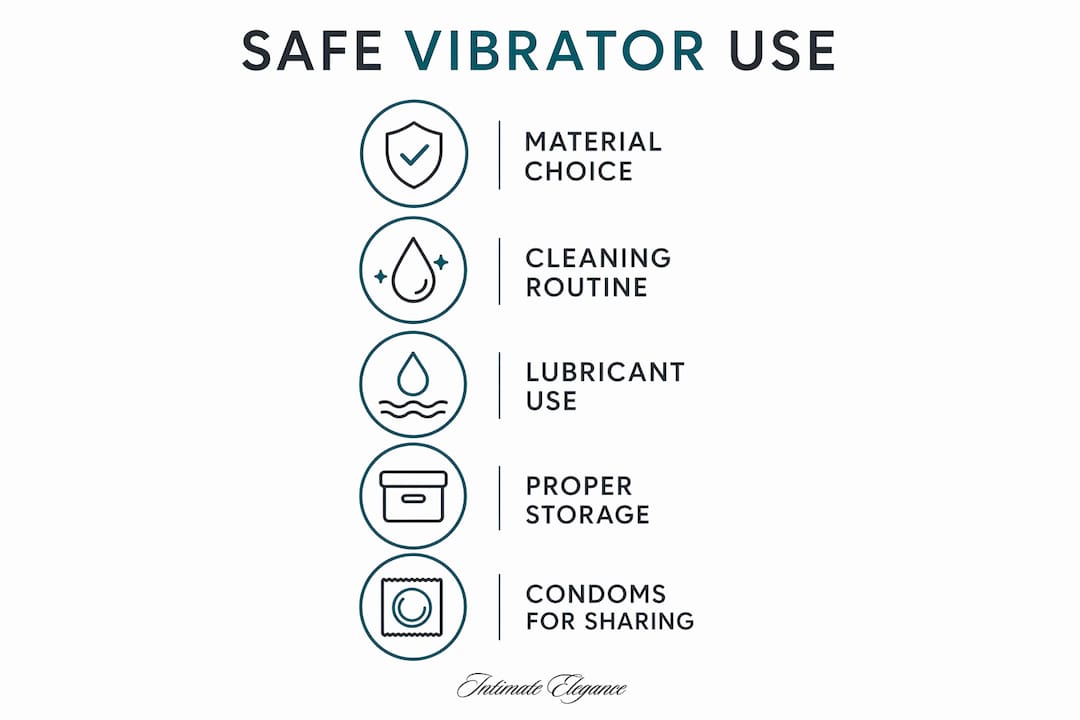 Infographic listing key safe vibrator use practices