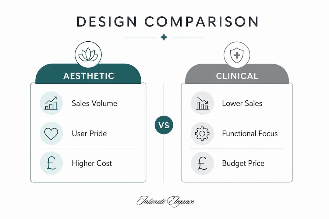 Infographic comparing aesthetic and clinical product design