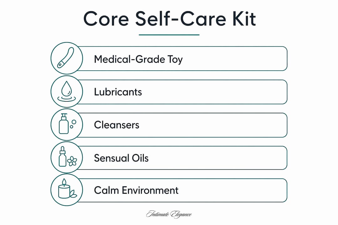 Infographic illustrating the core self-care kit components
