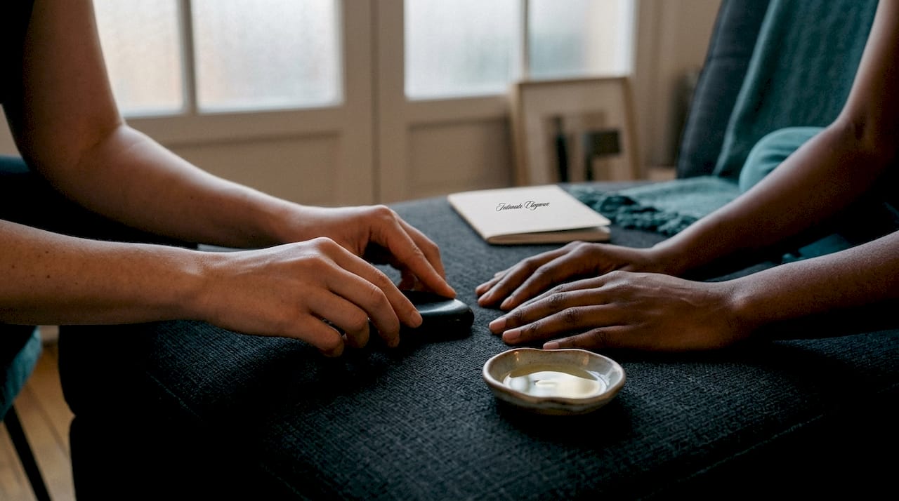 Close-up of hands preparing partner stimulation