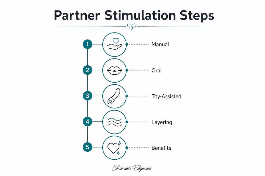Infographic illustrating partner stimulation techniques and benefits