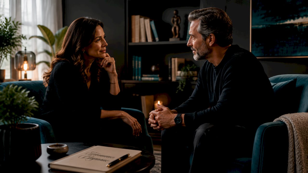 Couple engaged in calm emotional safety conversation