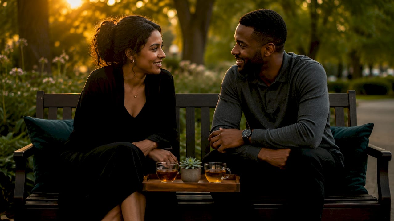 Couple engaged in intimate conversation