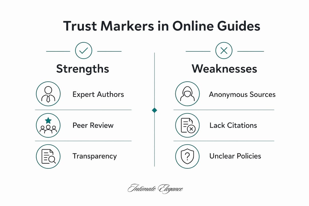 Infographic comparing trust markers of online guides