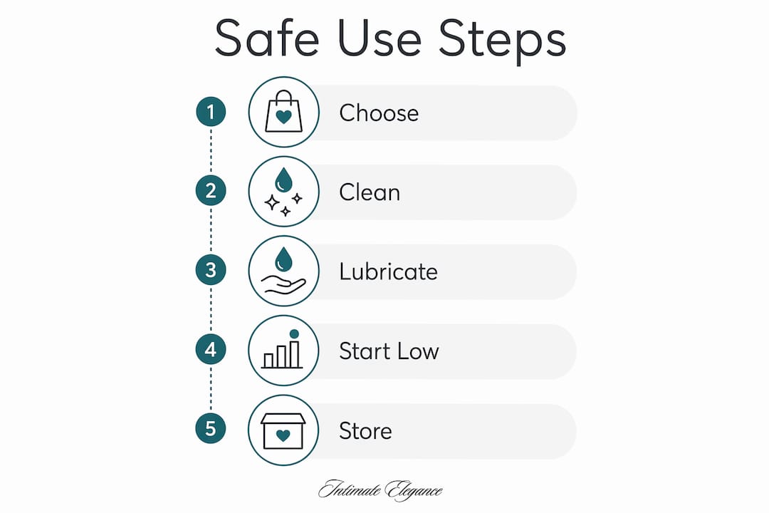 Infographic outlining safe vibrator use steps
