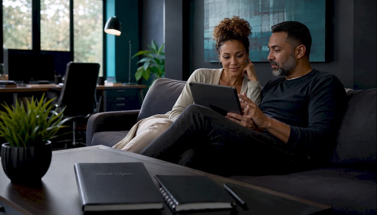 Couple discussing intimacy topics indoors