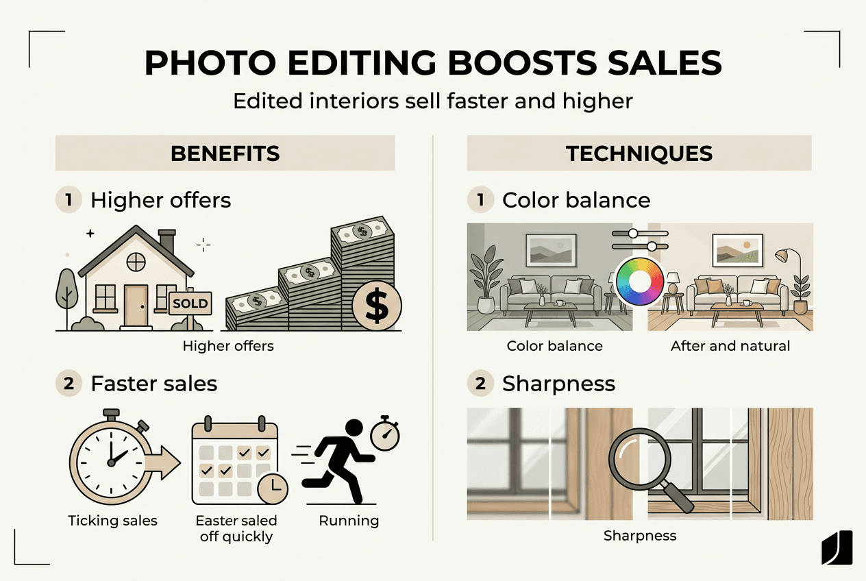 Infographic showing editing benefits and techniques