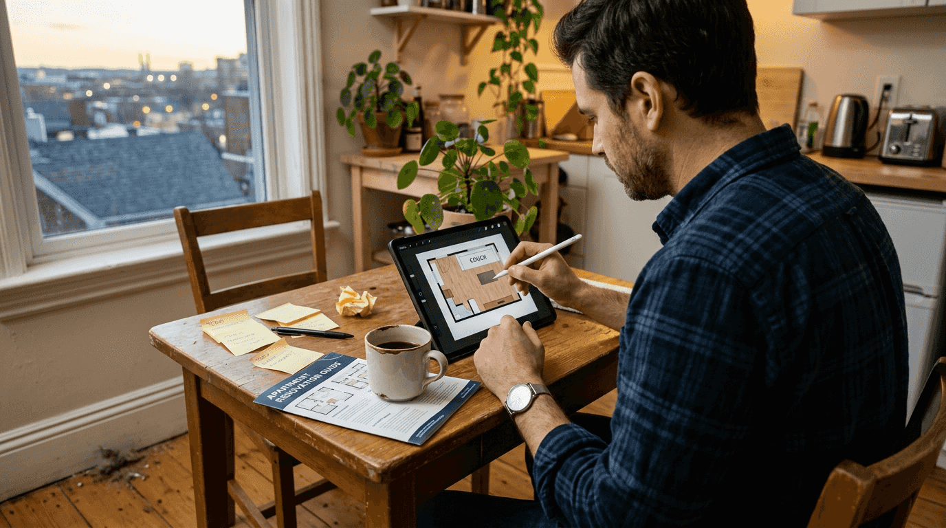 Man uses tablet for AI object removal