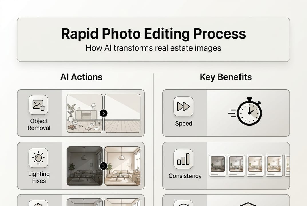 Infographic showing AI photo editing process and benefits
