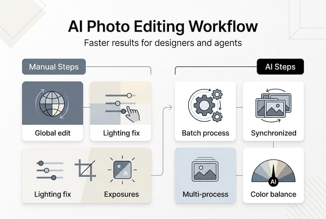 Infographic of AI photo editing workflow comparison