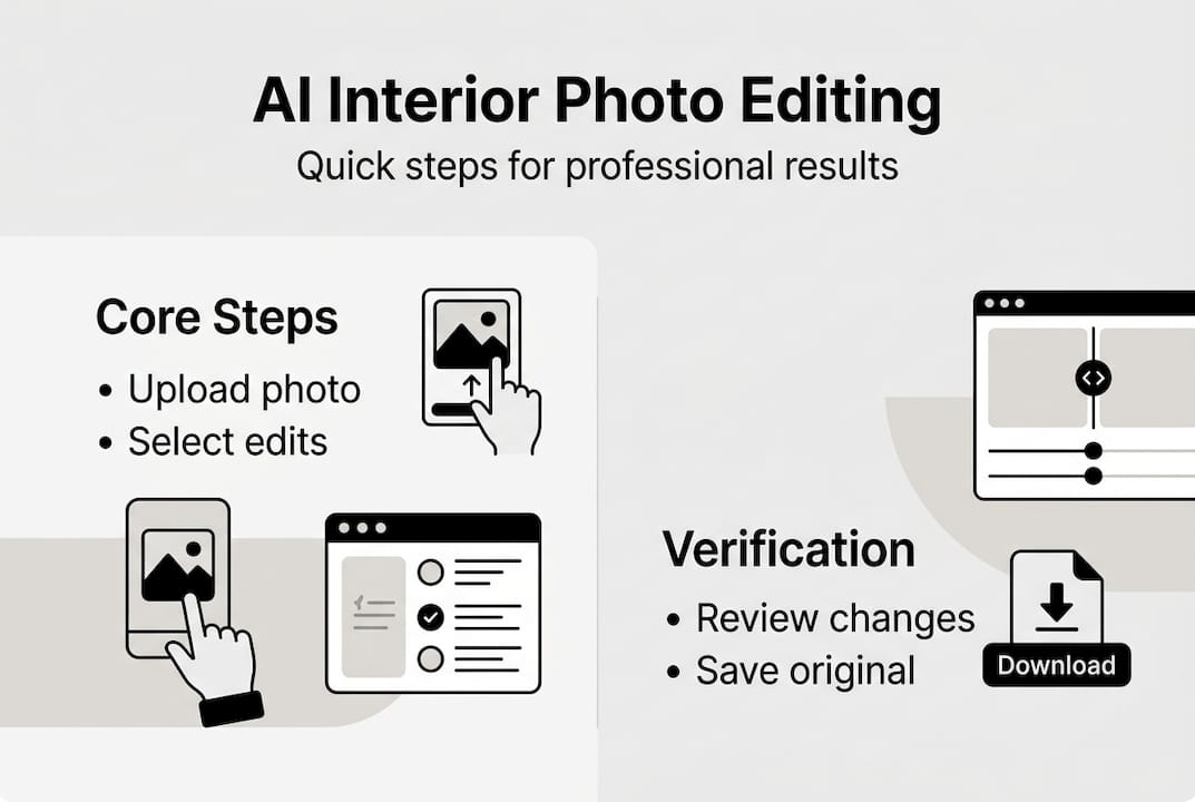 Infographic showing ai interior photo editing steps