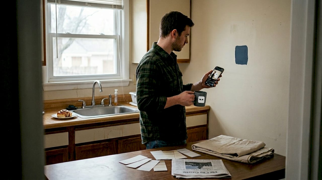 Man uses phone app for DIY kitchen project